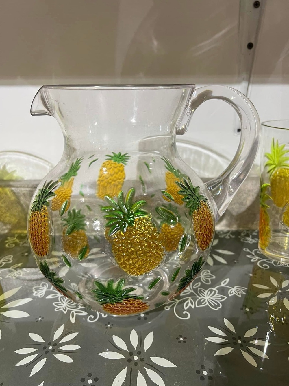 Clear acrylic  Pineapple Pitcher, tumblers, & stirrers- tropical print